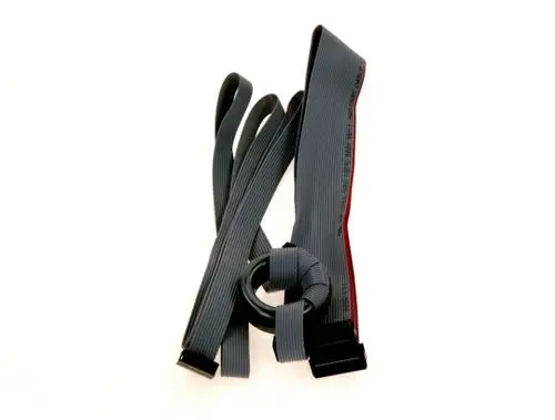 Flaches Kabel von Bosch in grau mit mehreren Litzen, verbunden durch einen schwarzen Stecker und eine Schlaufe in der Mitte.